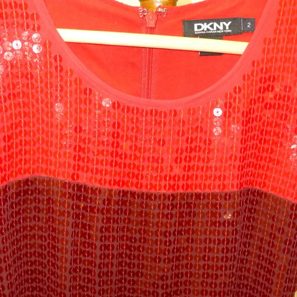 DKNY Red Silk Cocktail Sequin Dress Size 2 - Picture 4 of 5